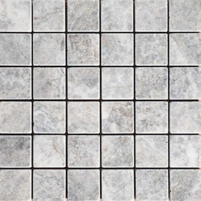 Silver Travertine 5X5X1 cm – 2X2X3/8″ natural stone mosaic