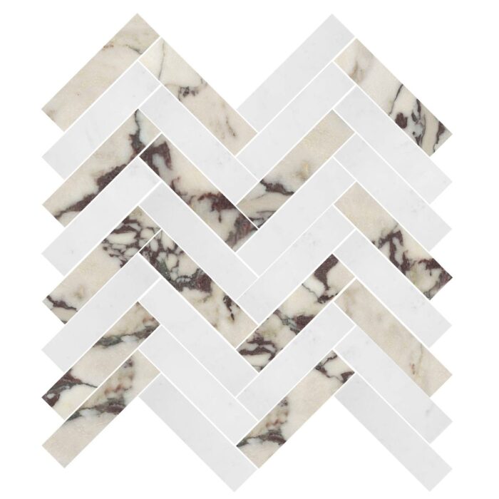 Calacatta Viola&Dolomiti Blanc Herringbone 1,5X7,5 cm – Herringbone 5/8X3″ natural stone mosaic