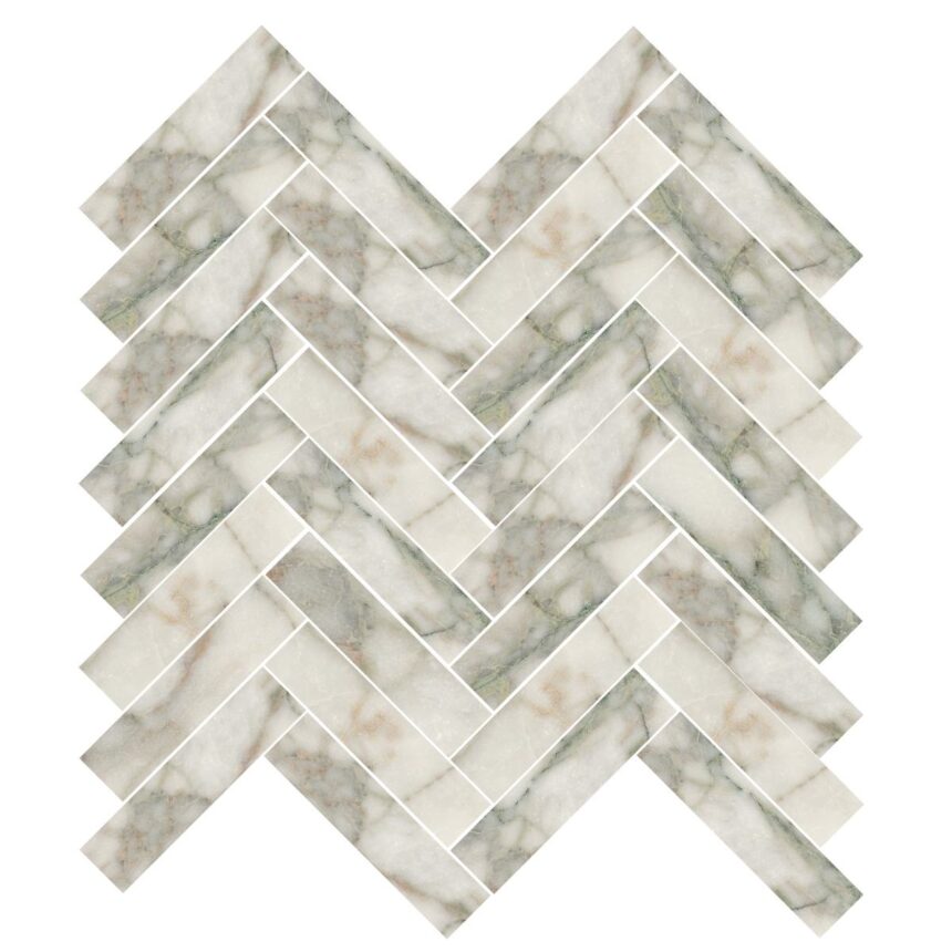 Calacatta Green Herringbone 1,5X7,5 cm – Herringbone 5/8X3″ natural stone mosaic