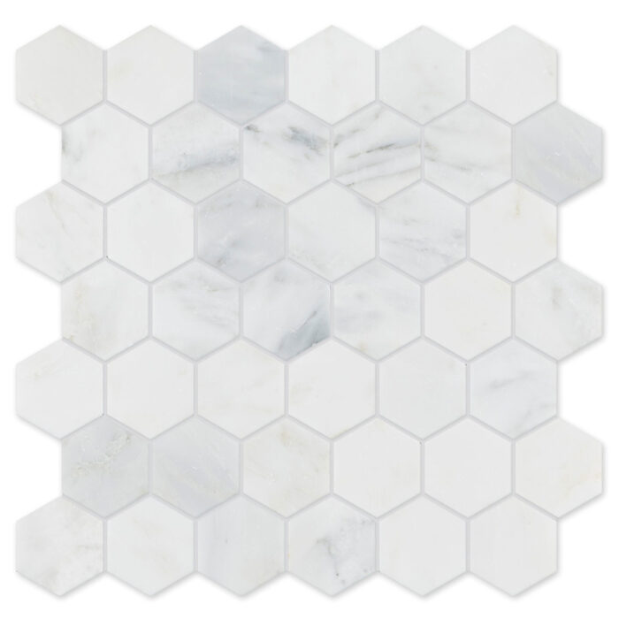 White Lux Flower Hexagon 5 cm – Flower Hexagon 2″ natural stone mosaic