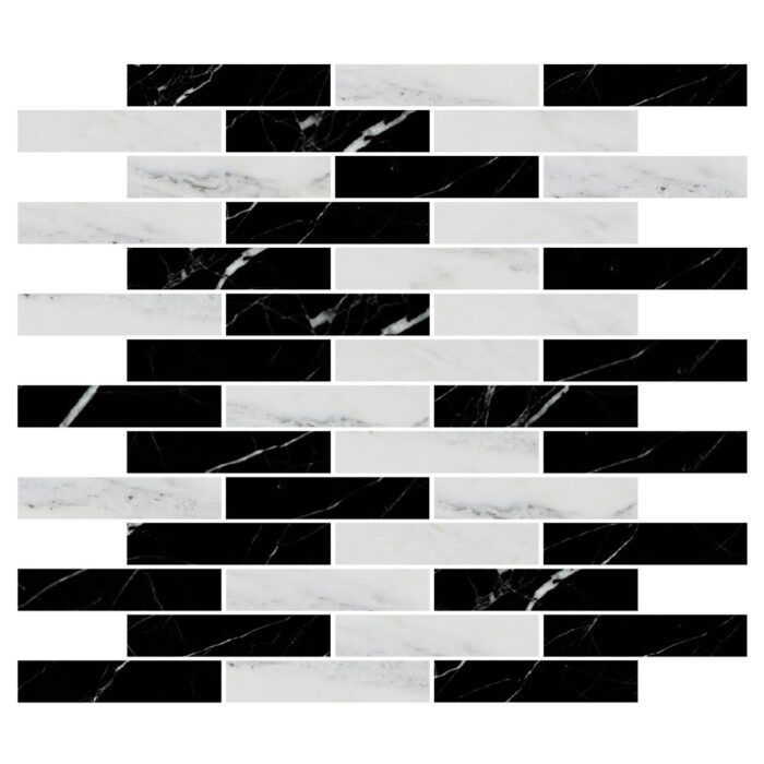 White Lux&Black 2,3X10X1 cm – 1X4X3/8″ natural stone mosaic