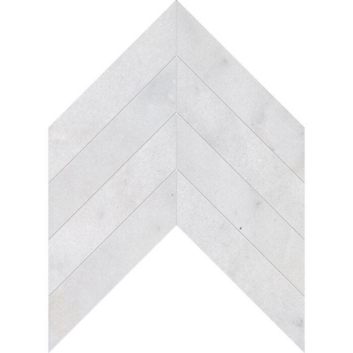 White Lux Chevron 5X20 cm – Chevron 2X8″ natural stone mosaic