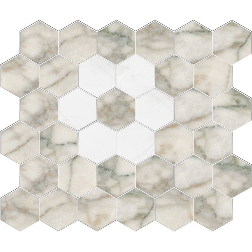 Calacatta Green&Dolomiti Blanc Flower Hexagon 5 cm – Flower Hexagon 2″ natural stone mosaic
