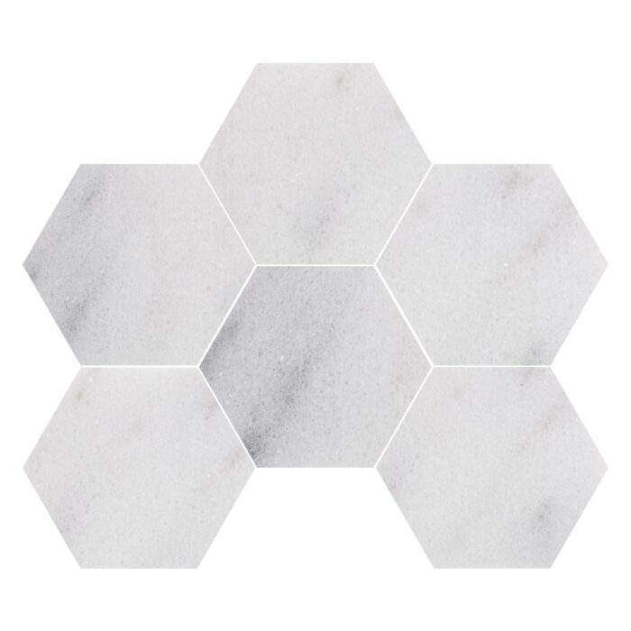 White Lux Hexagon 12,7 cm – Hexagon 5″ natural stone mosaic