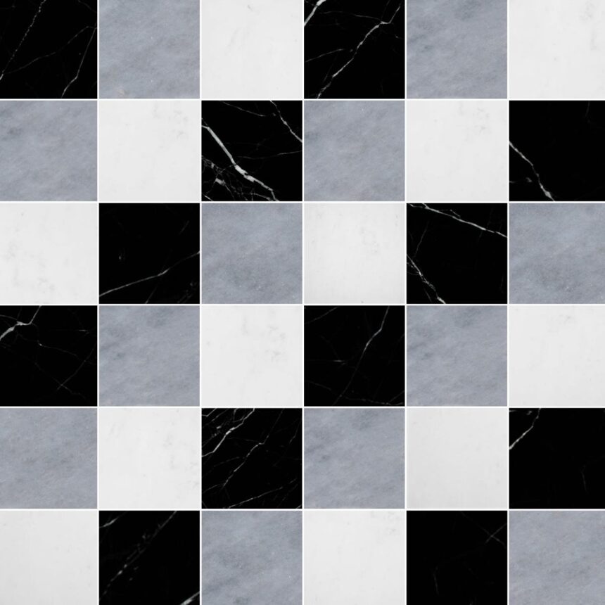 Ocean Blue&Dolomiti Blanc&Black 5X5X1 cm – 2X2X3/8″ natural stone mosaic