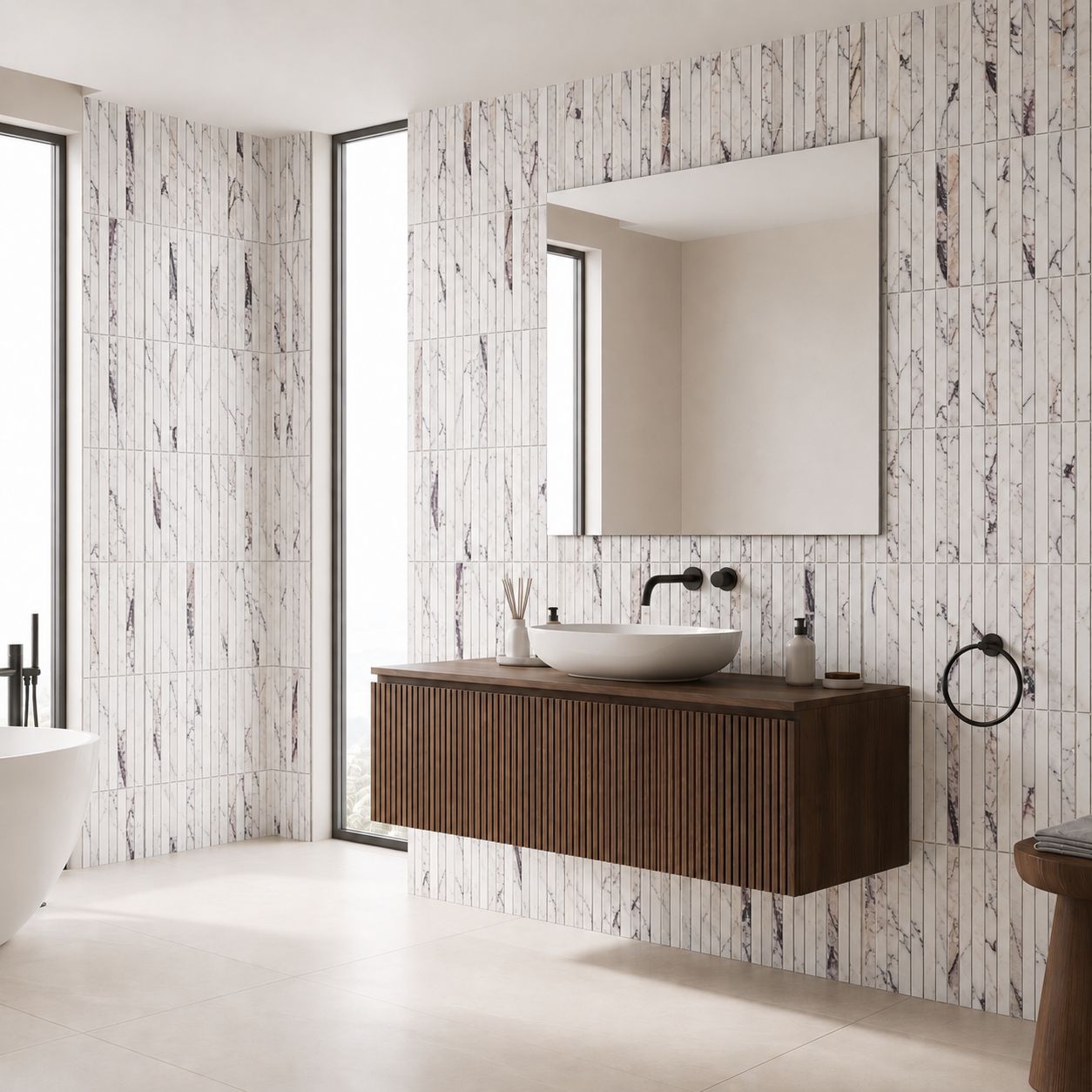 Bespoke Bathroom — Calacatta Viola linear surface