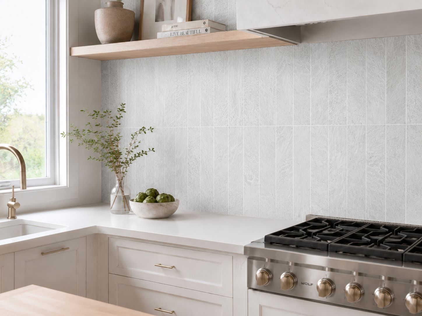 Timeless Kitchen — Light-toned natural stone installation